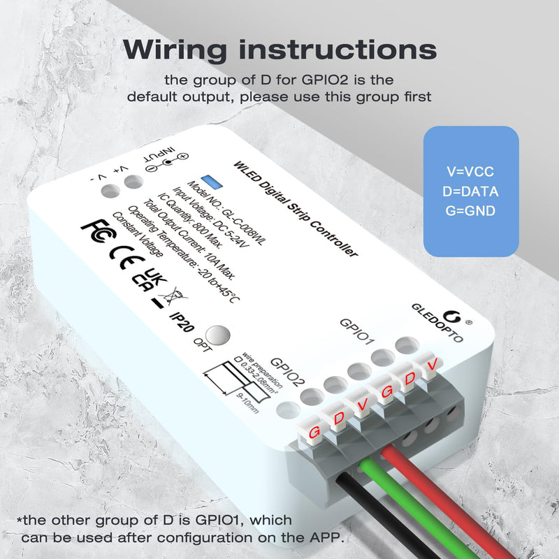 GLEDOPTO WLED Strip Controller LED Lighs Over 100 Dynamic Lighting Modes DIY WiFi APP Control 800 IC RGB RGBW for WS2812B WS2811 SK6812 TM1814 WS2813 WS2815 Addressable LED Light Strip