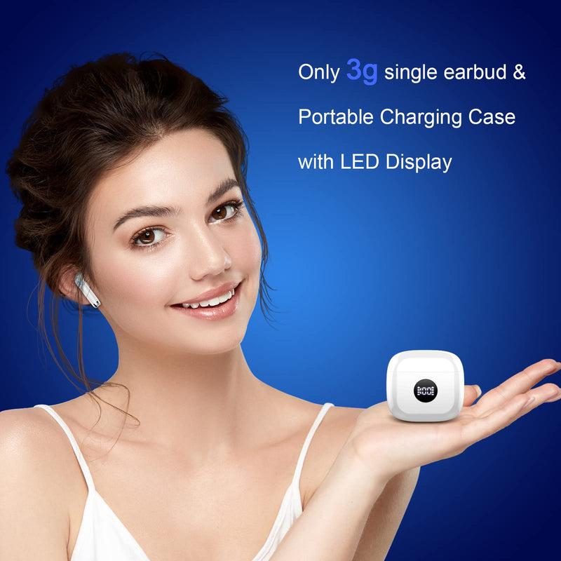 Jxrev 2 Pack White and Rose Wireless Earbuds, Wireless Earbuds, Bluetooth Ear Buds LED Power Display Headphones Bass Stereo, Bluetooth Earbuds in-Ear Noise Cancelling Mic, 40H Playback Mini Case