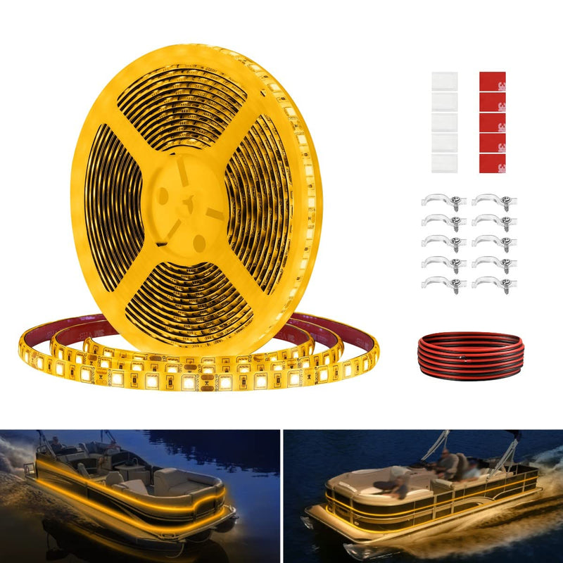 Pontoon LED Strip Lights, 12V 5M/16.4FT Waterproof Marine LED Light Boat Interior Lights, Boat Deck Light for Pontoon Fishing Boats, Extension Cable Included (Amber) Amber (16.4FT)