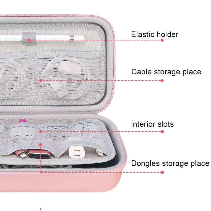 Canboc Portable Travel Case for MacBook Power Adapter, Apple Magic Mouse 2, Apple Pencil, USB Flash Disk, SD Card, iPhone ipad Charger, Small Electronics Accessories Cable Organizer Tech Bag,Rose Gold Rose Gold