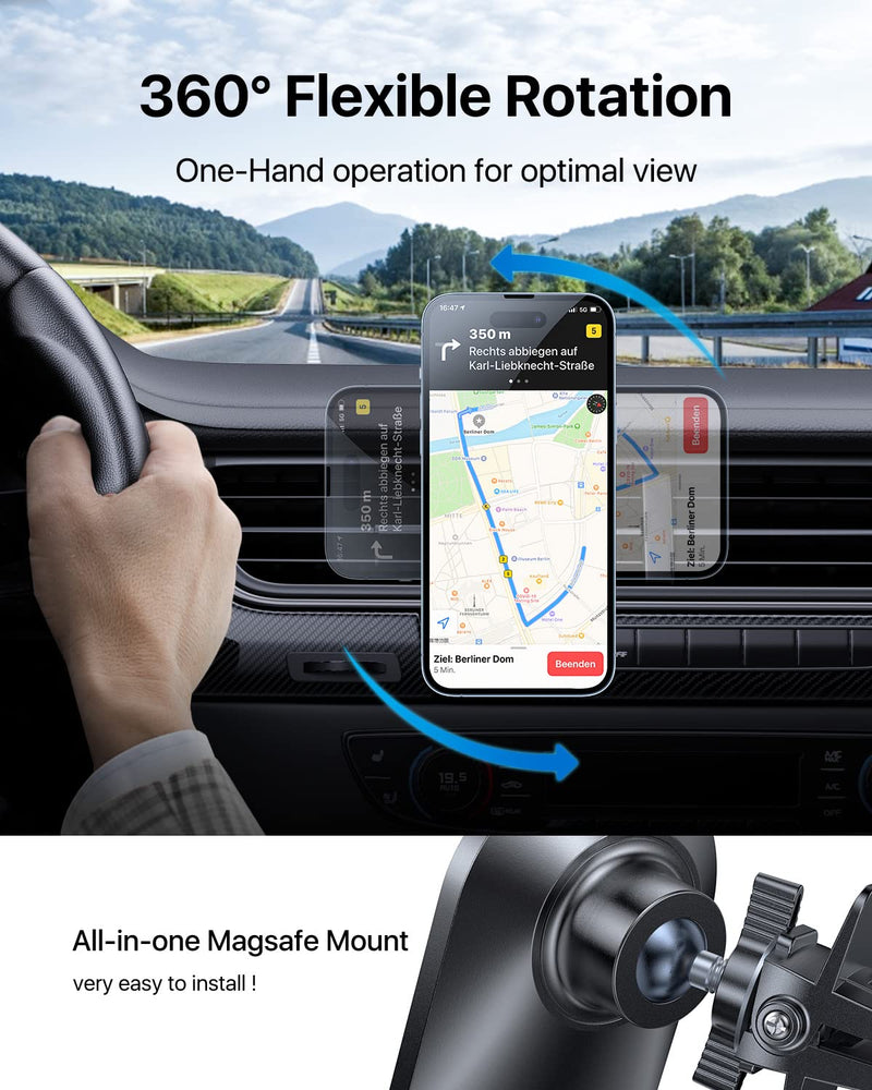 andobil Upgraded for Magsafe Car Mount Pro [Strongest Magnet, Big Phone Friendly] 360° Rotation Magnetic Phone Holder for Car Vent for iPhone 17 Pro Max 16/15/14/13/12 Samsung S26/S25 (Carbon Fiber) Black-P2