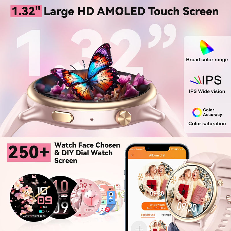 Smart Watch for Women Fitness Tracker: Waterproof Digital Womens Watches Make Answer Call Smartwatch for Android Phone iPhone Samsung Compatible Sleep SpO2 Heart Rate Monitor Running Step Pedometer Pink