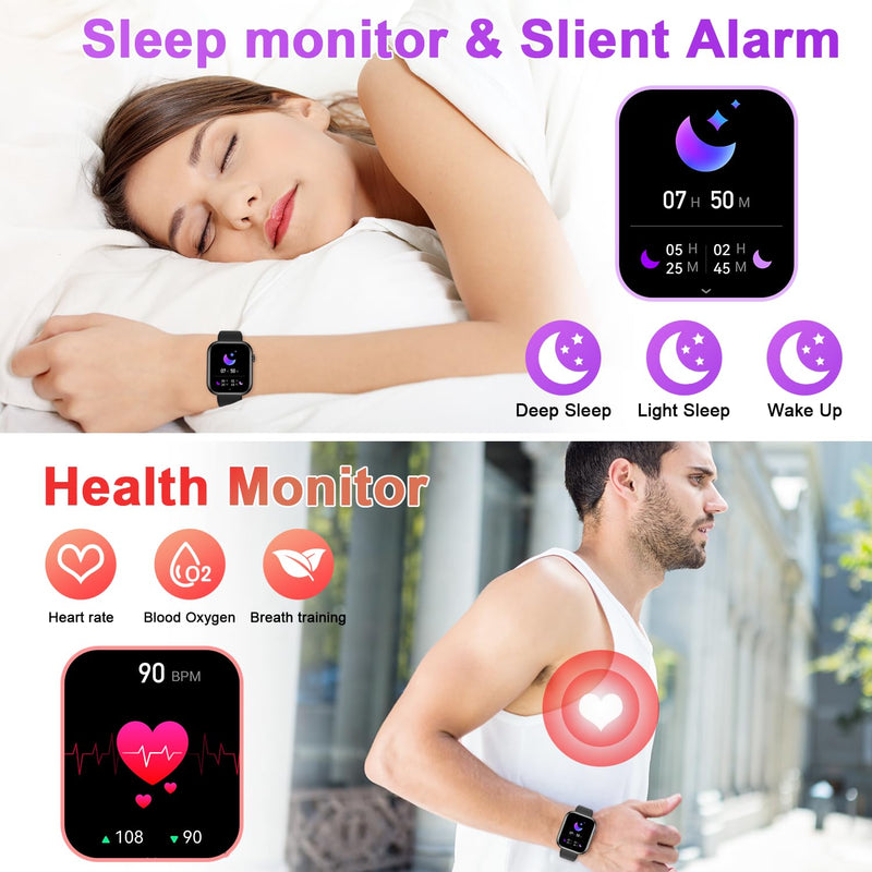 Smart Watch for Men Women Fitness: Waterproof Make/Answer Call Smart Watches for Men Digital Mens Watches Running Step Tracker Smartwatch Android Phones iPhone Samsung Compatible Heart Rate Monitor Black