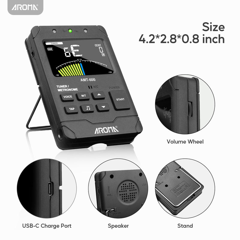 [AUSTRALIA] - Aroma Digital Metronome Tuner Rechargeable for All Instruments with Guitar Bass Violin Ukulele Chromatic and Wind Instruments Tuning Modes 