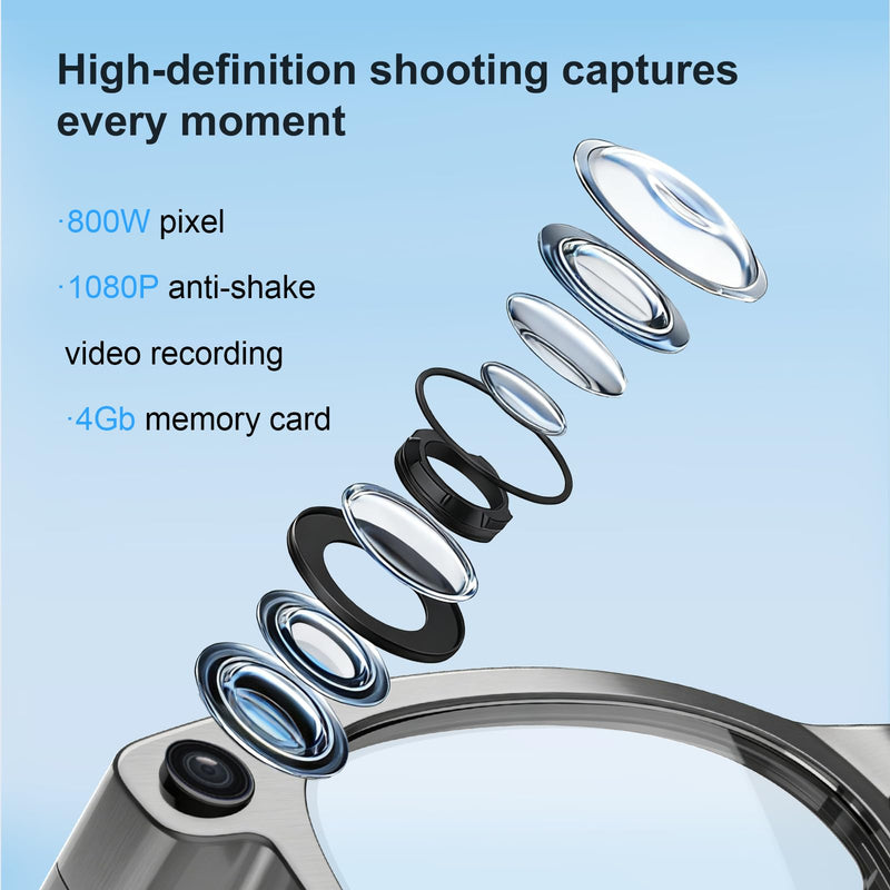2026 AI Glasses with Anti-Shake 8MP Camera & 1080P HD Video Recording, Smart Glasses for Adults,with Translation, AI Voice Assistant,Object Recognition, Conferences Recording