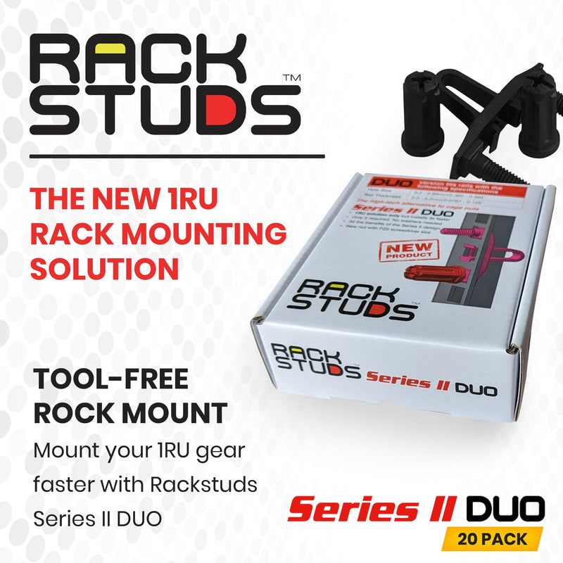 DUO20 1RU Series II Rack Mount Solution - Effortless Alternative to Traditional Rack Screws and Cage Nuts & Server Rack Screws Ideal for Server Hardware Setup - 20-Pack, Universal Version