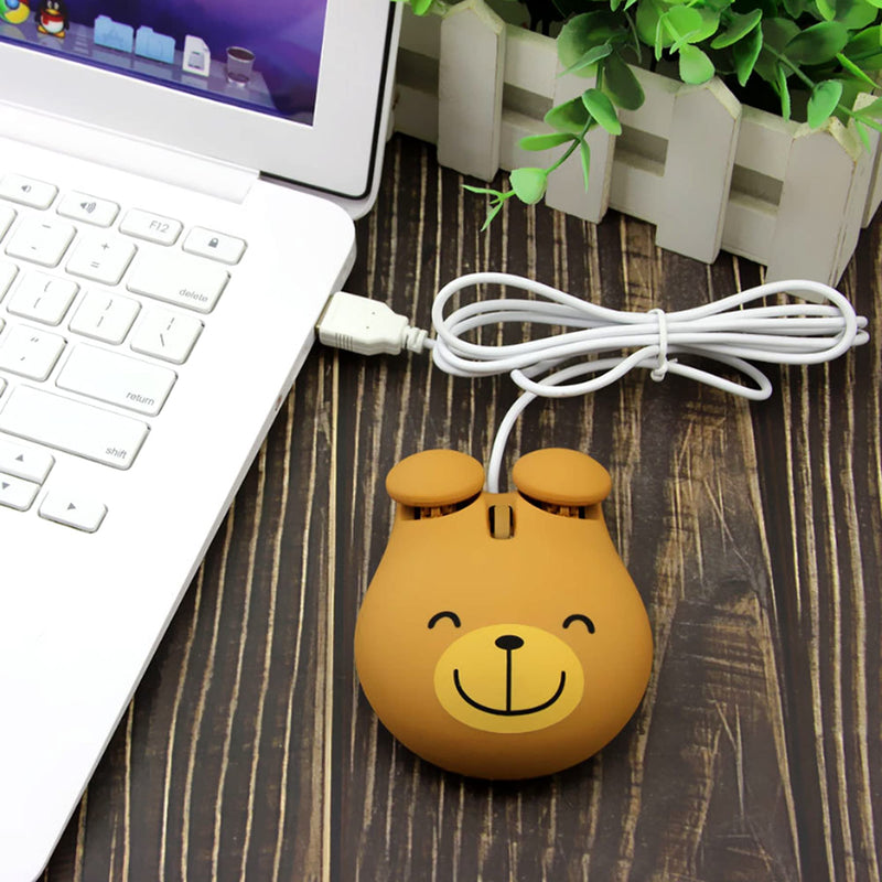 Cute Animal Bear Shape USB Wired Corded Mouse Optical Mice for Notebook PC Laptop Computer 1600DPI 3 Buttons with 3.2 Feet Cord (Brown)