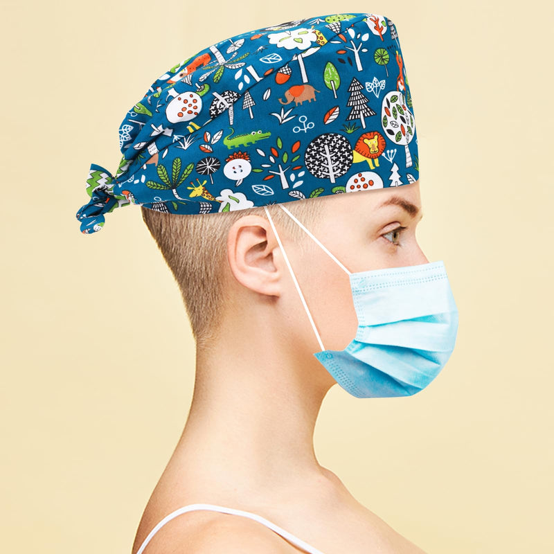 [AUSTRALIA] - Pack of 3 Surgical Cap, Fabric Nurse Cap, Adjustable Surgical Hat, Buttons, Adjustable Work Cap, Cotton Dust Cap, Printed Turban Hat with Sweatband Hoods, Bag Caps 