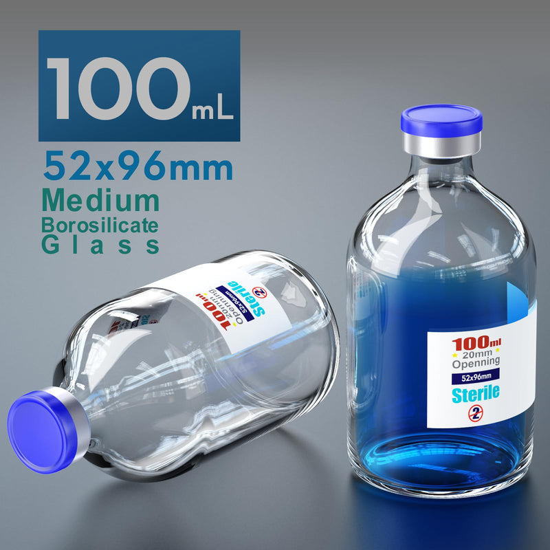 Ks-Tek Sterile Empty Vials with Self Healing Injection Port,with Flip Off Aluminum Cap,Sterile Package (100ml,4) 100ml 4