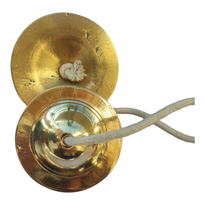 Manjeera Manjira (4 x 4 inch Dia 333 gram) Brass Manjeera Hand Cymbal Finger Cymbal for Puja