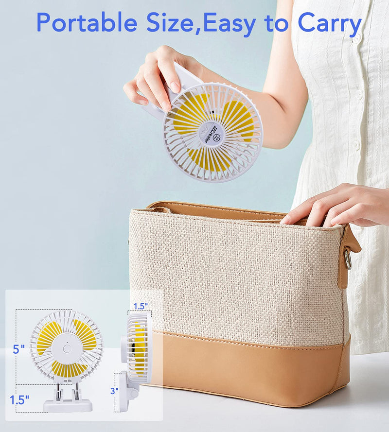 JZCreater USB Desk Fan, 5INCH Mini Fan, 3 Speeds Adjustable Desktop Table Cooling Fan in Single Button , Rotation Strong Wind, Quiet Personal Mini Fan for Home Desktop Office Travel,（White） White Yellow
