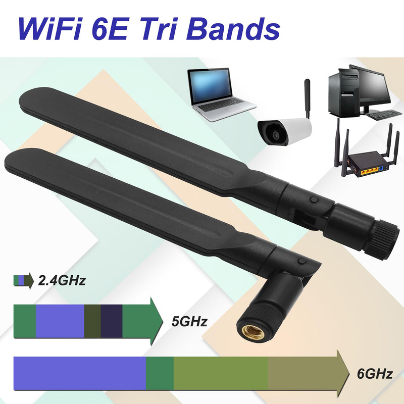 Tri Band WiFi 6E Antenna RP-SMA Male + U.FL MHF4 Cable for M.2 NGFF PC Card | 6GHz 5GHz 2.4GHz 5dBi gain. UFL MHF4 to RP-SMA male cable. For M.2 wireless card, AX210 AX200, WiFi 6, WiFi 7