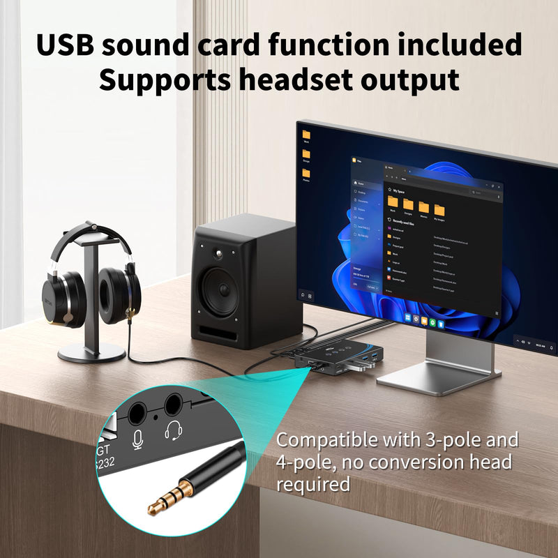 eKL USB 3.0 Switch 4 Computers Sharing USB Peripherals, 4 Port USB Switcher Sharing Mouse Keyboard Scanner Printer, with 3.5mm Headset Jack Audio Out, Includes 4 USB 3.0 Cables and Remote USB3.0 4 in 4 out with desktop controller