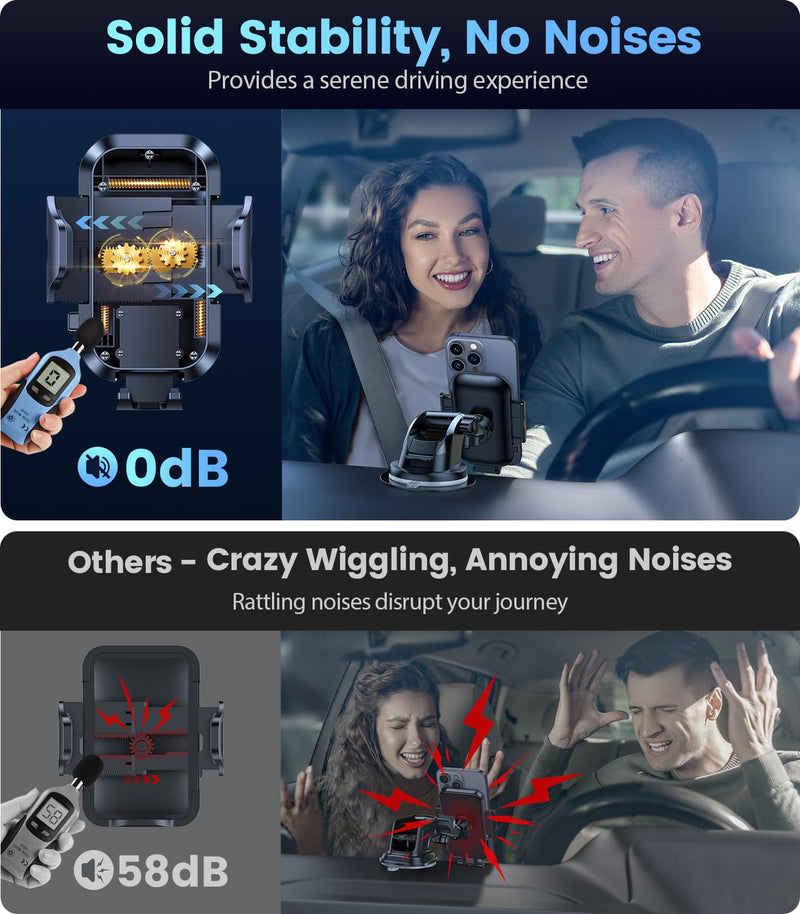 VICSEED Phone Holders for Your Car [Super Suction Power & No-Wobbling] Universal Cell Phone Mount Dashboard Windshield Vent Long Arm Hands Free Cradle Fit for iPhone, Android and All Smartphones Classic Black