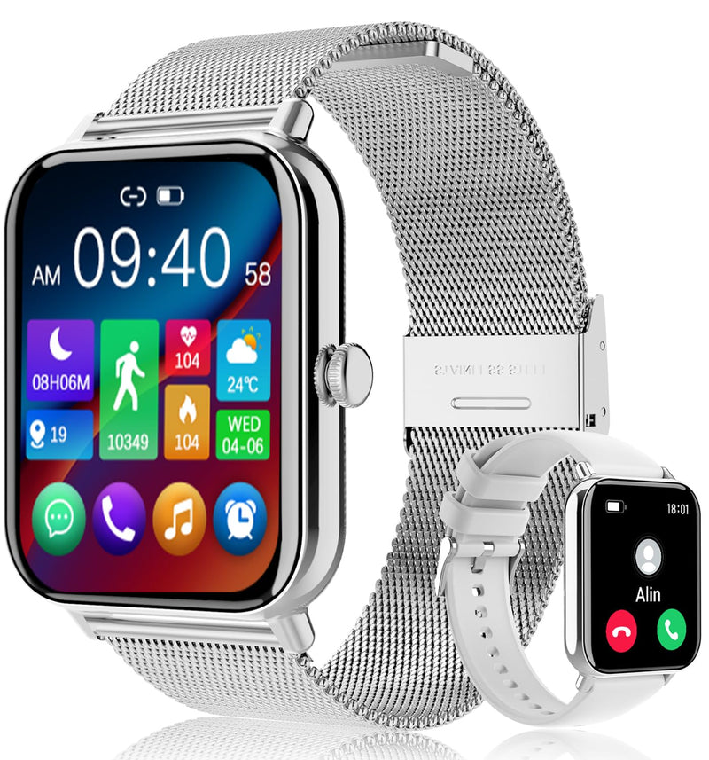 x2 Smart Watch, 1.83" HD with Calls and Messages/Heart Rate/Sleep/Female Cycle,Fitness Tracker Smartwatch for Android/iOS Compatible,Silver & Black