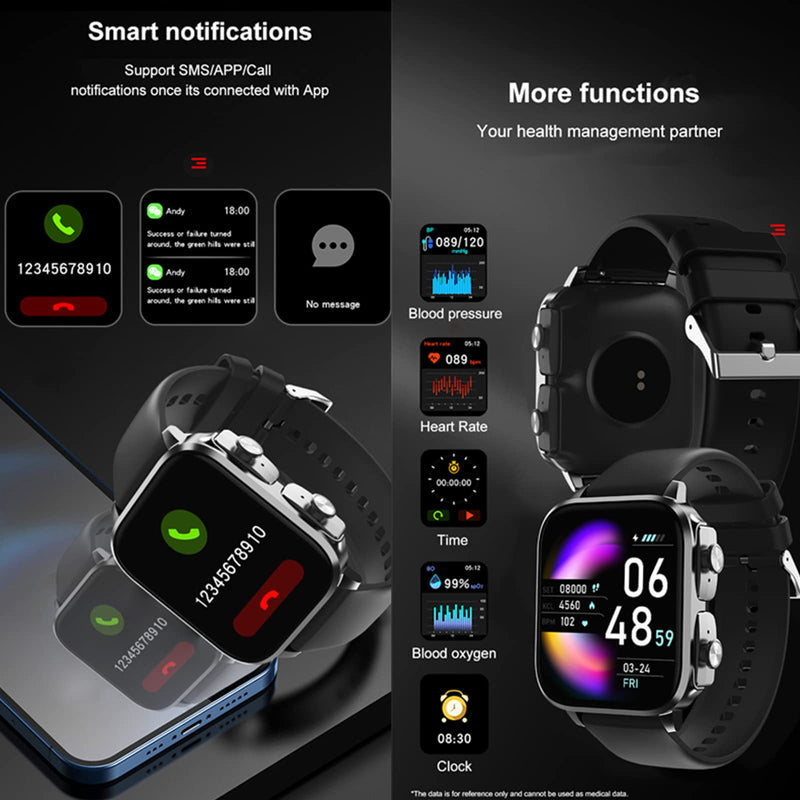 Tuanzi T22 1.83 Inch 2 in 1 Smartwatch with Earbuds TWS Wireless Bluetooth Headset Combo Bluetooth Call Heart Rate Blood Pressure Sleep Monitor Women Men Sport Fitness Tracker(T22-Black)