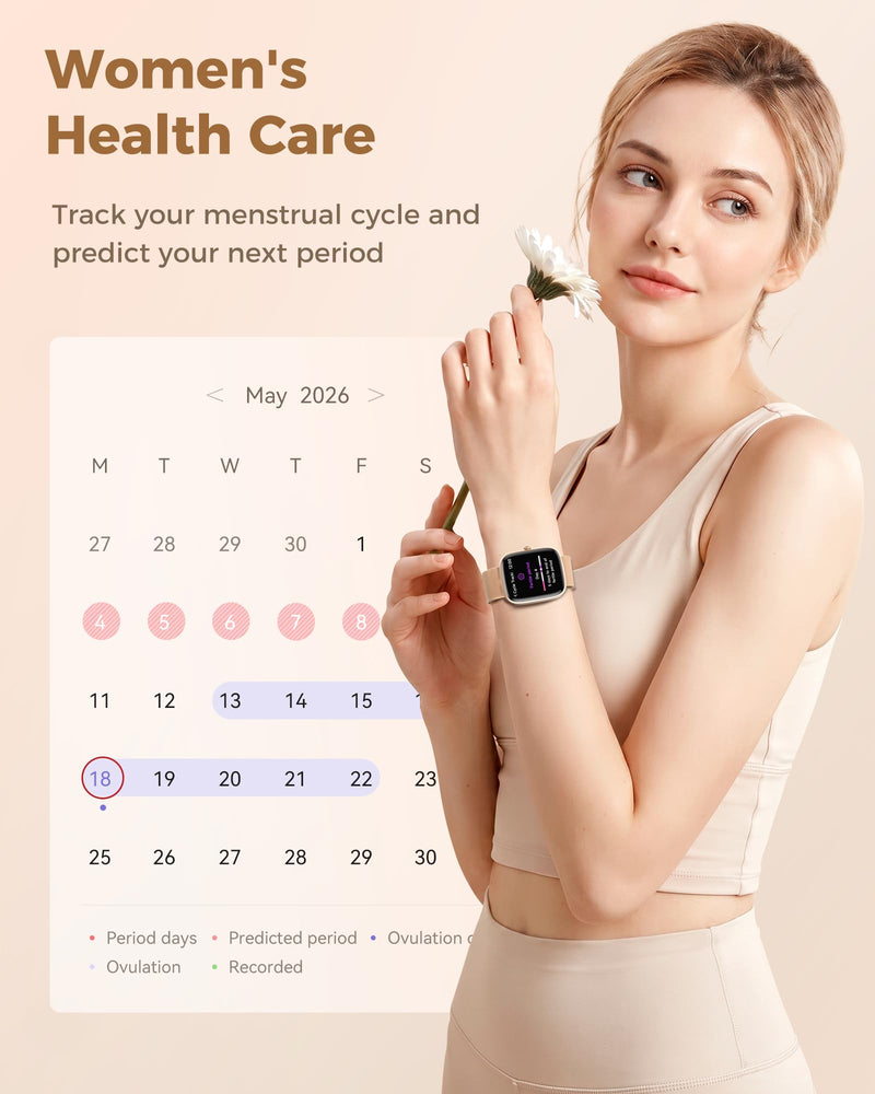 Smart Watches for Women Android/iPhone, Fitness Trackers with Answer/Call | Sleep Tracker/Step Counter/Heart Rate/SpO2 Monitor, Health Watch for 100+ Sports Modes, IP68 Waterproof, 2 Changeable Bands Gold
