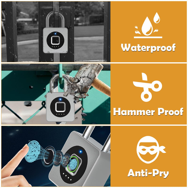 Pothunder Fingerprint Padlock, Fingerprint Lock with APP, Padlock with Keyless Biometric, Smart Padlock Waterproof Suitable for Gym, Locker, Gates, Fence and Storage Silver