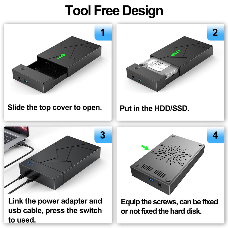 Hard Drive Enclosure 3.5, FEMORO USB 3.0 External Hard Drive Case with 12V Power Adapter for 3.5 2.5 inch SATA HDD SSD Reader, up to 8TB, Support UASP for Laptop Computer 2.5''+3.5''