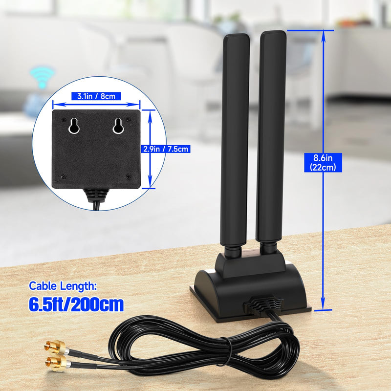 Eightwood Tri-Band WiFi 7 Motherboard Antenna for ASUS Desktop PC | Push-On Connector, Magnetic Base, 6.5ft Cable, Compatible with ROG Strix, TUF Gaming, ProArt, PRIME WiFi 7 Motherboards