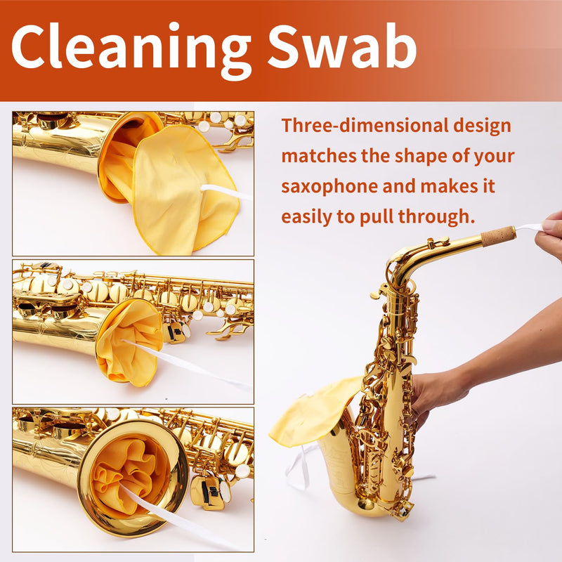 [AUSTRALIA] - Saxophone Cleaning Kit for Alto Tenor Sax - 11-in-1 Smooth Pull-Through Maintenance Set with Mouthpiece Brush, Key Oil, Cork Grease and Case - Woodwind Instrument Care for Students 