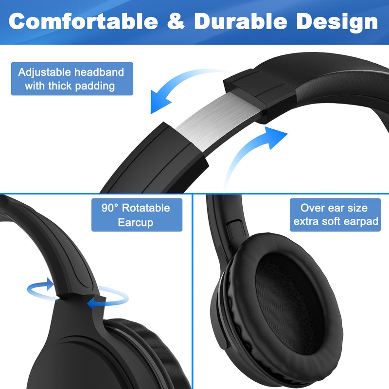 Joysico 19.5Ft / 6M Long Cord Over Ear Headphones with Volume Control, 16Ft Long Cord in-Ear Earbuds with Mic and Volume Control Bundle, Spring Coil Wire, Extension Cable, 3.5mm AUX, for TV PC Laptop
