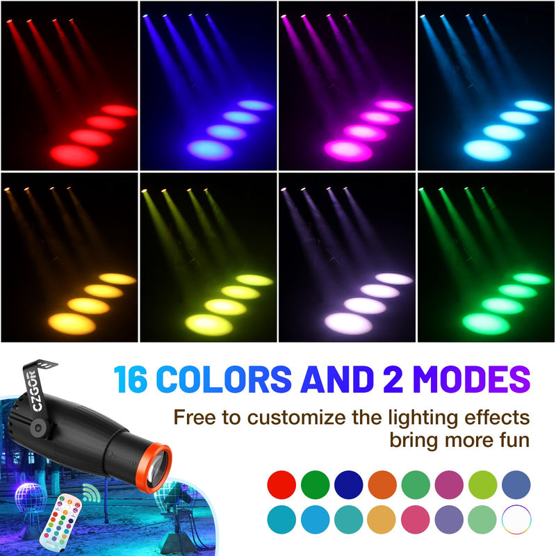 [AUSTRALIA] - Pinspot Light, Czgor 18W RGBW 4 in 1 LED Spot Lights with Remote, Super Bright with Light Guide Pillar, Manual Focus Disco Ball Spotlight, Soft Cozy Stage Effect Lighting for DJ Disco Party Wedding 