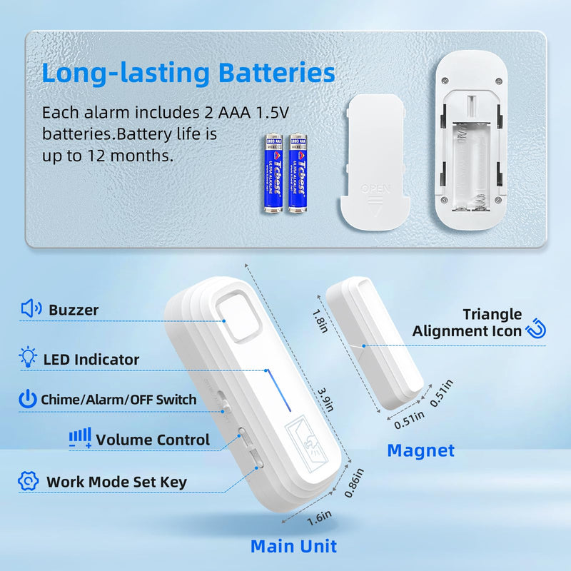 [AUSTRALIA] - SanJie Door Left Open Alarm with Delay(Instant/30s/1min/2min/4min),Window Fridge Door Alarm for Kids Safety,Volume Adjustment Mute-120dB,2 Tones,5 Modes,Ajar Alert for Freezer Garage Home,3 Sensor 3 Sensors 
