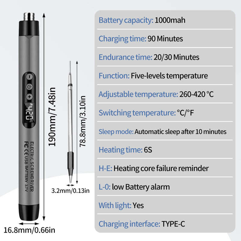 diymore Battery Soldering Iron Set, USB Wireless Soldering Iron Set, 5 Gears Temperature Adjustable 260 ℃-420 °C, 3 Soldering Tips, Soldering Wire, Soldering Paste, Soldering Iron Battery for Repair