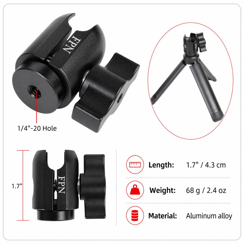 Aluminum Alloy Single Socket Arm with 1/4"-20 Female Thread Hole for 1" Ball Components, 360° Rotation, Compatible with RAM B Size Mounts 1/4"-20 Female Thread Mount for 1" Ball