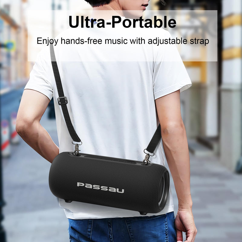 Passau Portable Bluetooth Speakers 40W Peak Loud Stereo Sound, Passive Radiators-Deep Bass, 20H Playtime, Adjustable Strap, Bluetooth 5.3, IPX5 Wireless Speaker with RGB Lights for Indoor Outdoor