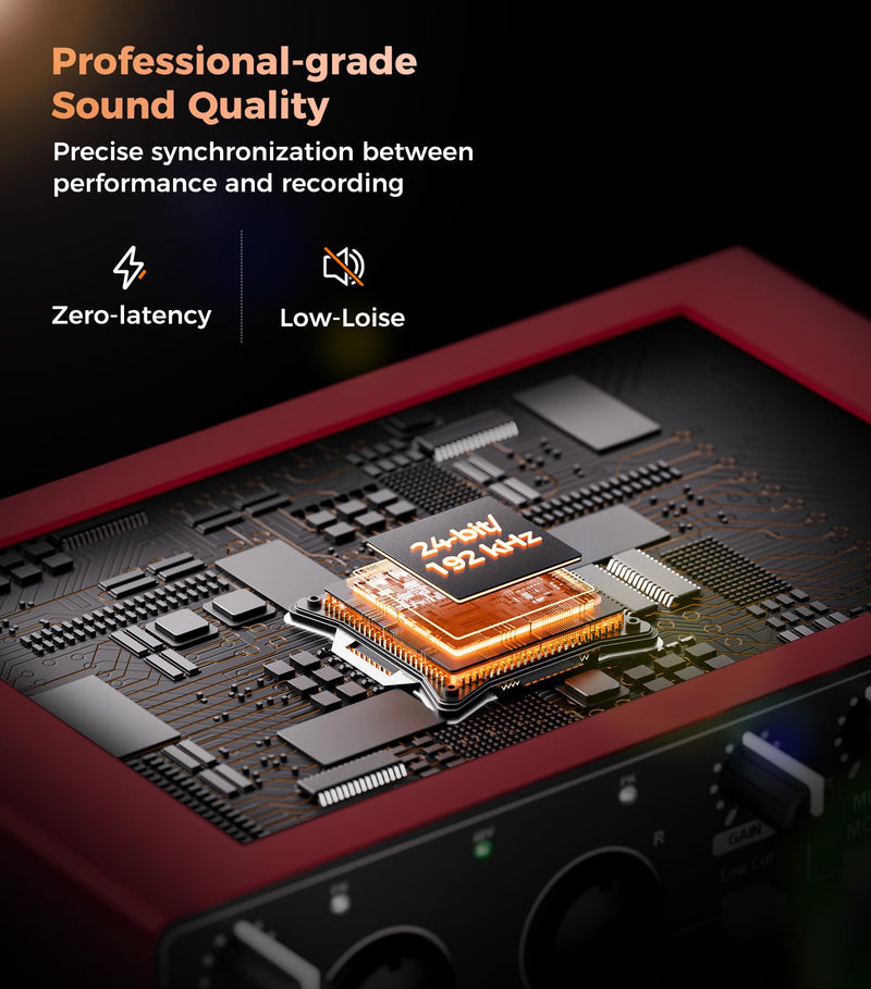 TISINO Audio Interface 2i2-24Bit/192kHz, USB Audio Interface for Recording, Songwriting, Streaming and Podcasting, Plug & Play Studio Interface with 48V Phantom Power, PC/Mac/iOS Compatible,RED Classic Red