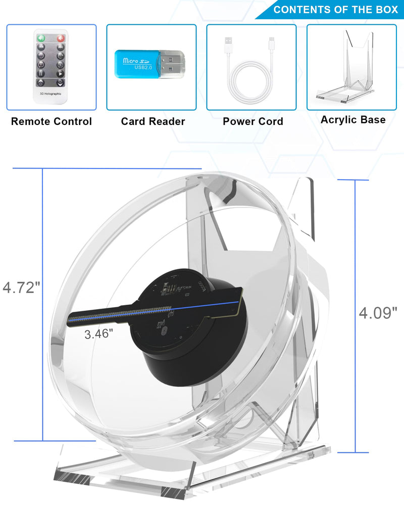 3D Hologram Fan,4.72in Hologram Fan Projector with WiFi - Suitable for Events,party,Festivals and Home Decoration - Lots of 3d Materials for Free (12CM 4GB) 4.72 inch