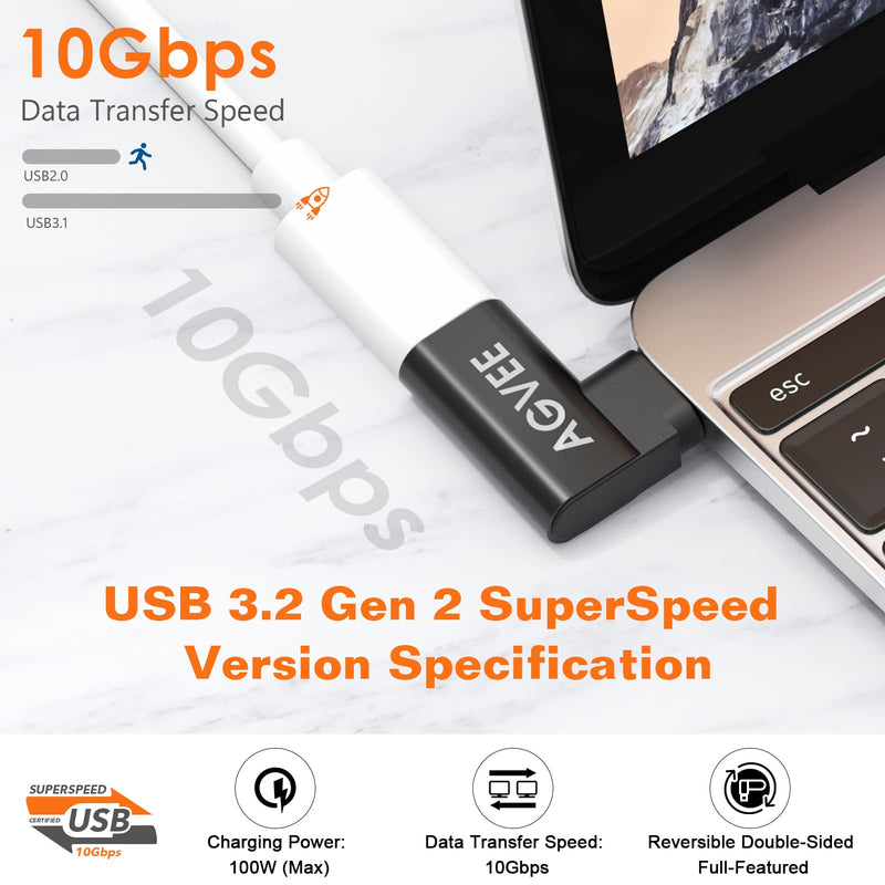 AGVEE [4 Pack] 90 Degree Right Angled USB-C Male to USB-C Female Adapter (Type-C 3.2 Gen 2) Converter Video Type-C 10G Data Extension Coupler Connector, Black
