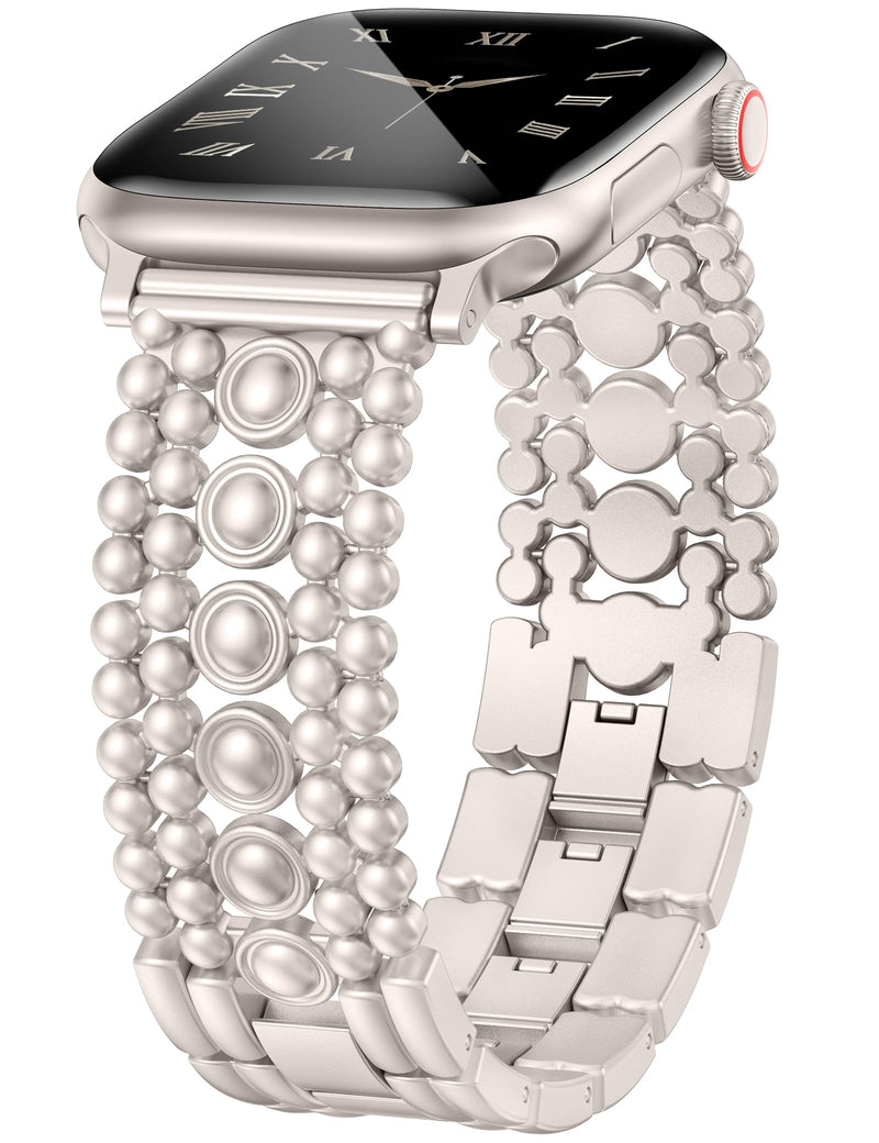 Minyee 2 Packs Watch Band Compatible with Apple Watch Band 42/46/41/40/38/44/45/49mm Women, Pretty Adjustable Studded Link Bracelet & Dressy Slim Thin Premium Leather Strap