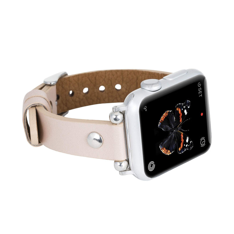 Venito Perugia Leather Band for Apple Watch Band 49mm 45mm 44mm 42mm 41mm 40mm 38mm Women Men, Top Grain Genuine Leather Replacement Strap for iWatch Ultra2 Ultra SE2 SE Series 9 8 7 6 5 4 3 2 1 Nude Pink w/Silver Connector & Clasp 5.5"-8.0" (140-200mm)