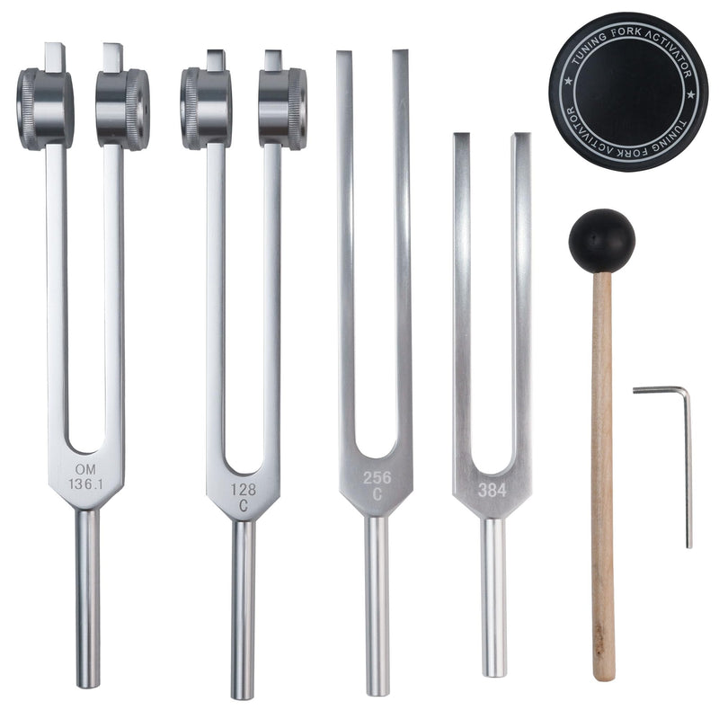 Tuning Forks for Soubd Healing Set 128HZ, 136.1HZ, 256HZ, 384HZ Sound Therapy Chakra Energy Healing Tuning Forks with Activator 4 pcs Meditation Tuning Fork Set