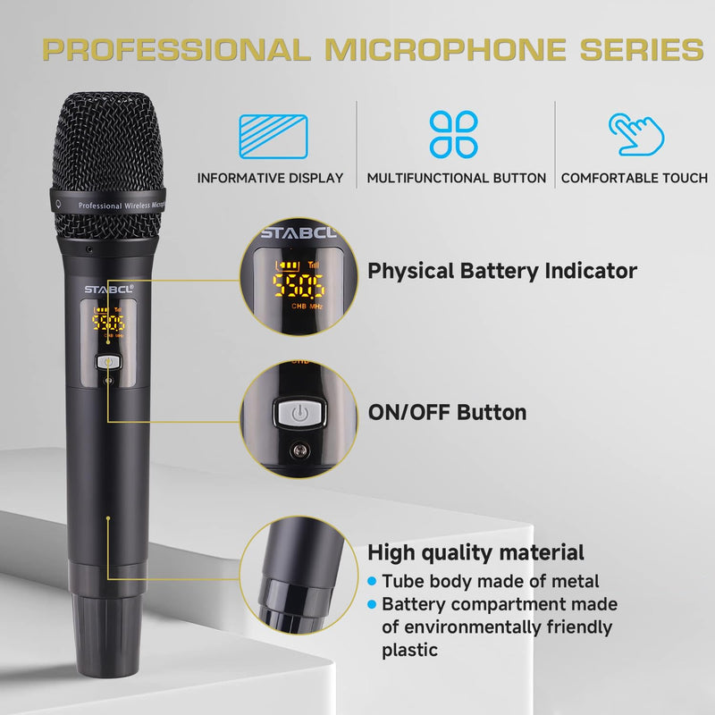 Portable Wireless Microphone for Karaoke Singing, UHF Metal Handheld Dynamic Mic with Rechargeable Receiver, Karaoke Microphone Wireless for Speaker, Singing, Dj, 200ft Range of Cordless Mic System channel 1