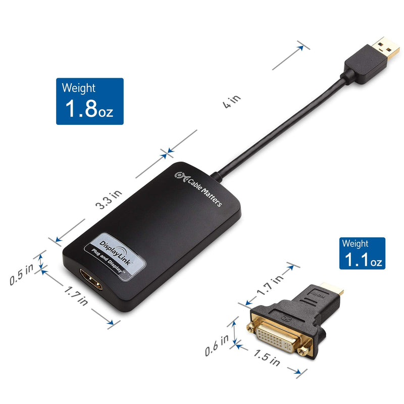 Cable Matters USB 3.0 to HDMI Adapter, USB to HDMI, Black | SuperSpeed USB 3.0, Compatible with Windows, up to 1440p