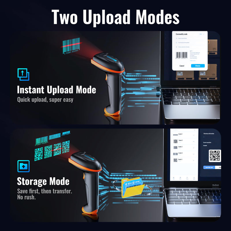 [AUSTRALIA] - Tera 1D 2D QR Barcode Scanner Wireless and Wired with Battery Level Indicator Digital Printed Bar Code Reader Cordless Handheld Barcode Scanner Compact Plug and Play Model D5100 2D Orange 