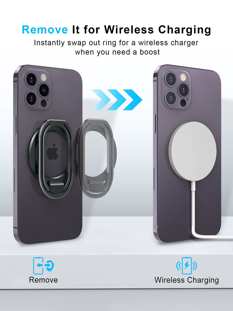 【2024 Upgraded】 Mag Safe Phone Ring Holder, SUPERONE Adjustable Magnetic Kickstand & Removable Phone Grip Compatible with Wireless Charging Only for iPhone 15 & 14 & 13 & 12 Series - Black