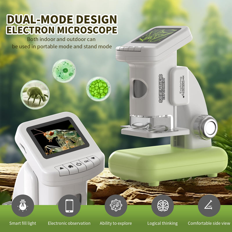 1200X Microscope for Kids 4K with 2 inch Screen STEM Digital Science Kit Rechargeable Handheld Mini Pocket Children Students Slides Portable Gift for Kids Ages 6 to 12 (Green) Green