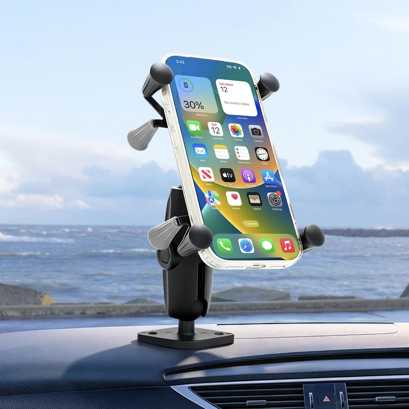 Strg Car Phone Mount with B Size 1" Ball Diamond Base and Double Socket Arm | 1" Ball Phone Holder with Aluminum Alloy Arm and Base for All Phones Car Vehicle Motorcycle Bike Kayak Boat and More Device