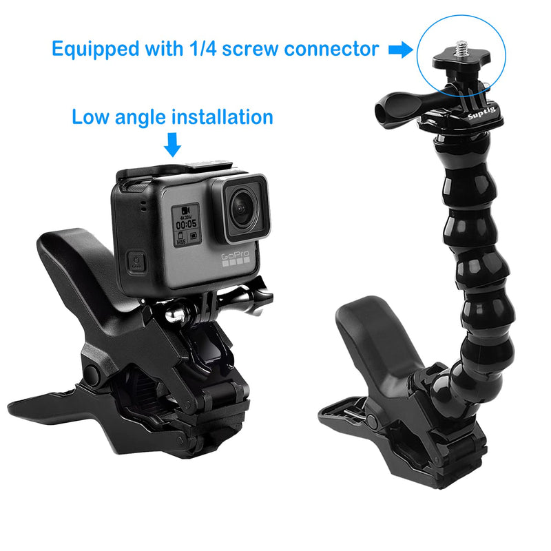 Suptig Jaws Flex Clamp Mount Gooseneck Mount for GoPro Hero 12 Hero 11 Hero 10 Hero 9 Hero 8 Hero 7 Hero 6 Hero 5 Hero 4 Session Hero 3+ Hero 3 Akaso EK7000 Arlo Action Cameras