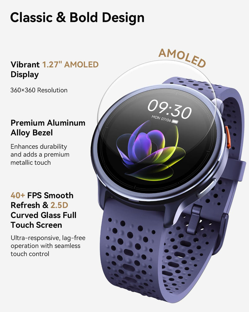 Quican Smart Watch for Women & Men, Compatible with iPhone & Android | 1.27" Fitness Tracker with Bluetooth Calling, AMOLED Display, Heart Rate & Sleep Tracking, 2 Bands, Perfect Smart Gift