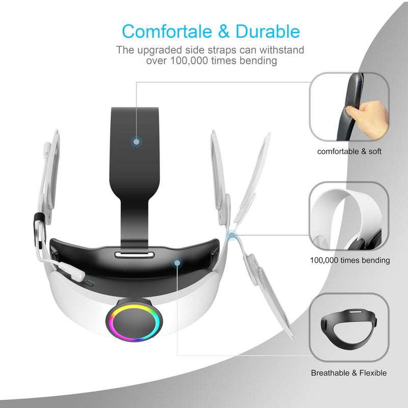 10000mAh Battery Head Strap Compatible with Meta Quest 3/3S | Rechargeable Battery Pack, Extend Playtime 2-4H, Comfortable, Reduce Facial Stress, RGB Lighting, Elite Strap Accessories