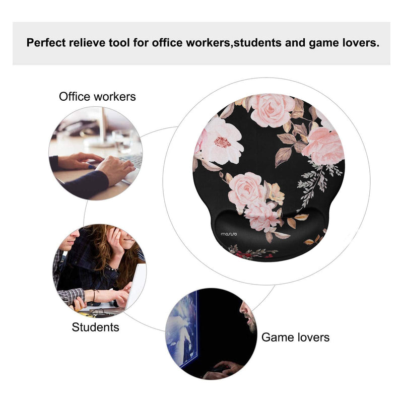 MOSISO Mouse Pad with Wrist Rest Support, Peony Ergonomic Mousepad Non-Slip Base Comfortable Home/Office Pain Relief & Easy Typing Cushion for Laptop with Neoprene Cloth & Raised Memory Foam, Black