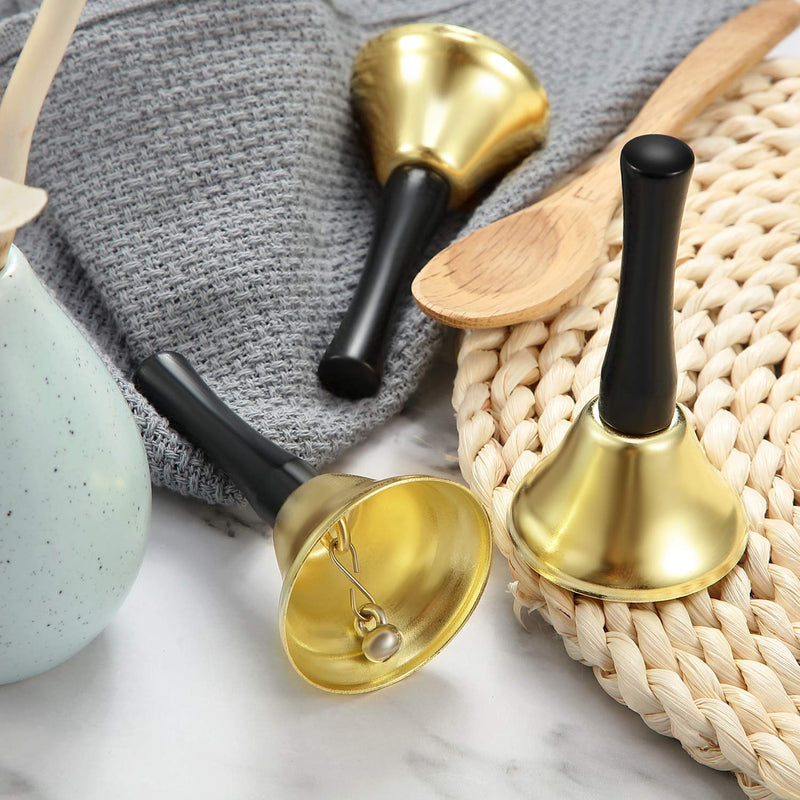 24 Pieces Hand Bells Silver Steel Service Handbells Black Wooden Handle Diatonic Metal Bells Musical Percussion (Gold) Gold