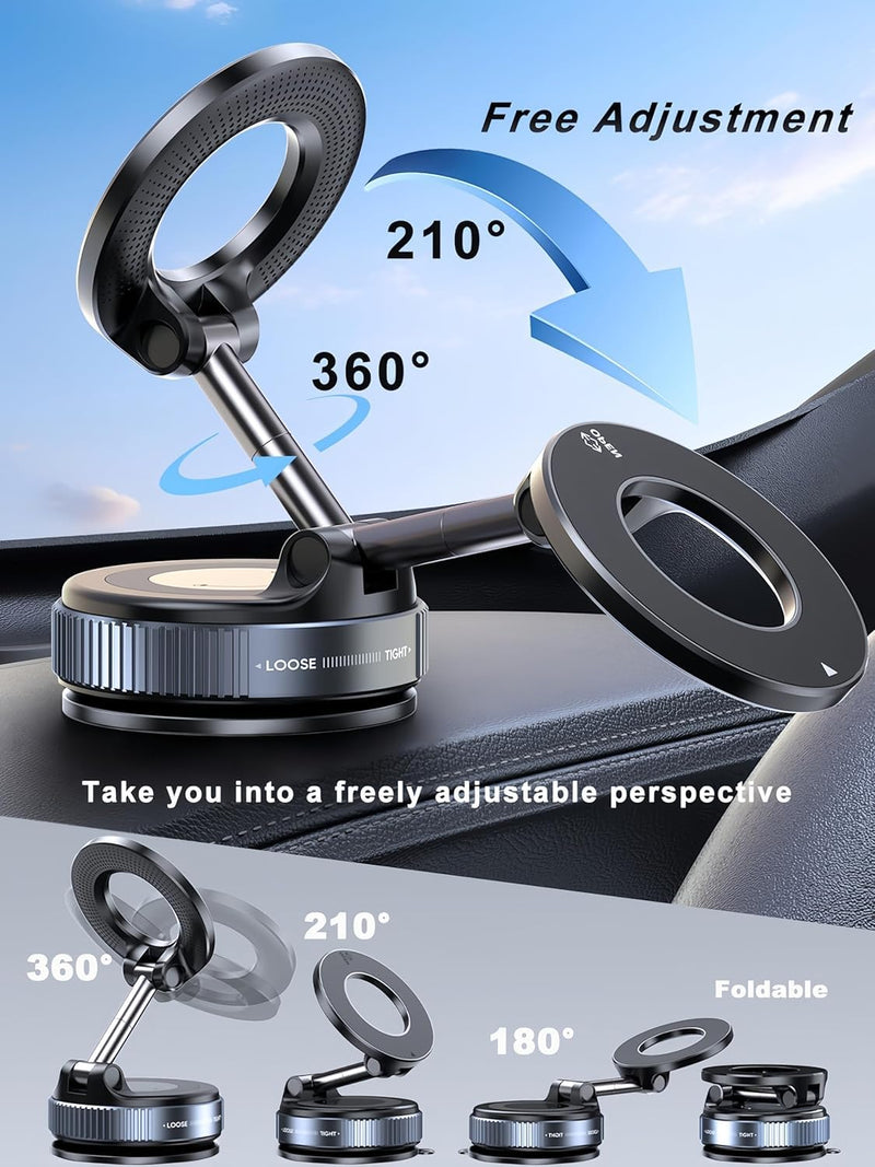 Car Phone Holder for Magsafe [78+LBS Strongest Suction & 2400gf Magnetic] 360° Adjustable Foldable Car Phone Mount, Phone Holders for Your Car for iPhone 17/16/15/14/13/12 Series