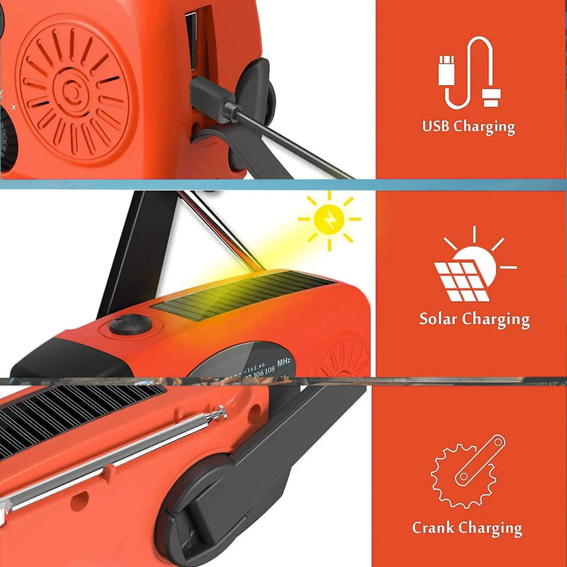 [AUSTRALIA] - Portable 2000mAh Hand Crank Emergency Solar Panel SOS Weather Radio, Self-Powered 7 NOAA Channels Emergency Radio, WB/AM/FM Radios with Reading Lamp (Orange) Orange 